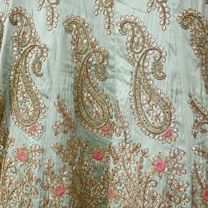 Indian Heavy Pista Green Hand Embroidered Semi Stitched Lehenga/Skirt Bridal Wear Zardozi/ Dabka Bollywood skirt party wear