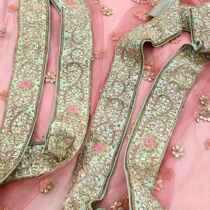 Indian Vintage Heavy Pink Dupatta Net Mesh Long Stole Hand Embroidered Scarves Golden Zardozi Dabka Zari Stole Bridal/ Wedding veil