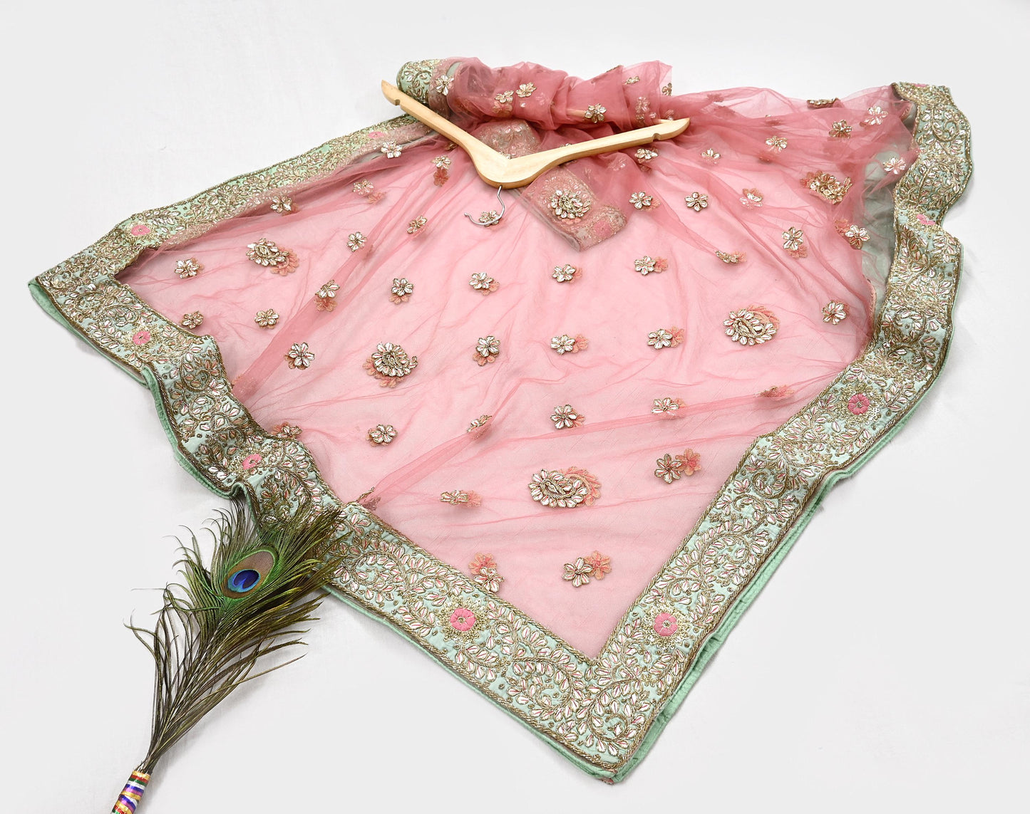 Indian Vintage Heavy Pink Dupatta Net Mesh Long Stole Hand Embroidered Scarves Golden Zardozi Dabka Zari Stole Bridal/ Wedding veil