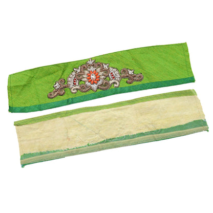 Indian Vintage Green Cotton Appliques/Patches  Set of 2 | Hand-Embroidered Floral Patches with Zardozi, Dabka, for Craft, Journals