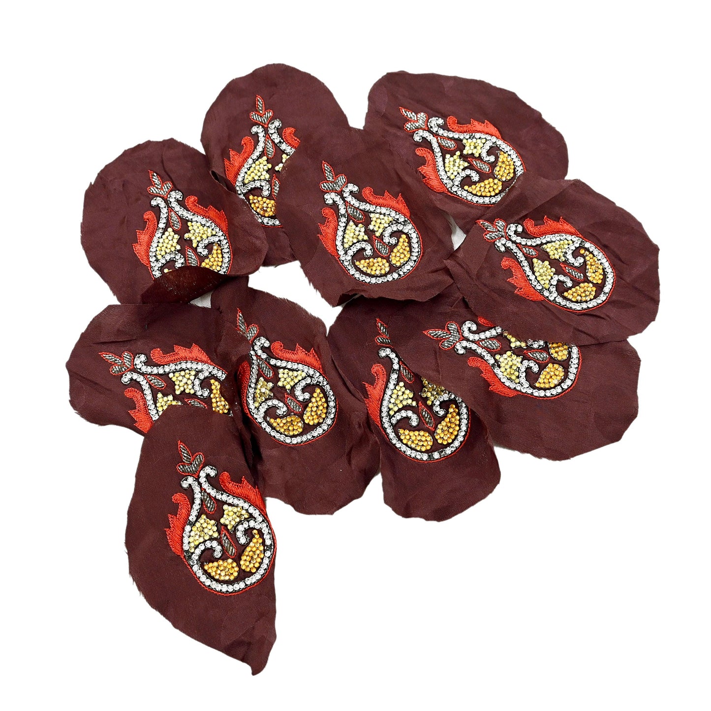 Indian Vintage Hand Embroidered 10 Pcs Rare Appliques Brown Pure Crepe silk Applique VERY OLD ANTIQUE Snippets Remnants Craft Journals