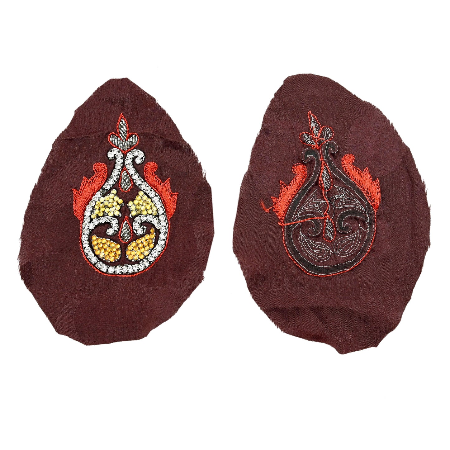 Indian Vintage Hand Embroidered 10 Pcs Rare Appliques Brown Pure Crepe silk Applique VERY OLD ANTIQUE Snippets Remnants Craft Journals