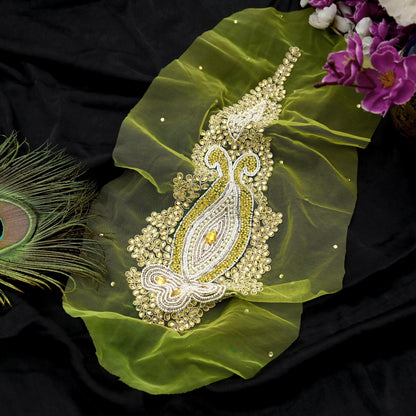 Indian Vintage Hand-Embroidered Neon Green Net Appliques  Set of 1 Patches with Zardozi,Dabka, Zari,for Craft, Journals