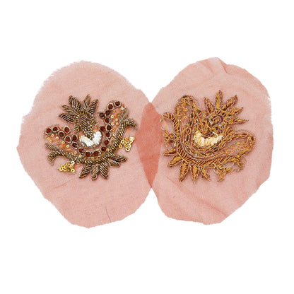 Indian Vintage Hand-Embroidered Rusty Net Appliques  Set of 5 Floral Patches with Zardozi, Dabka, Zari,for Craft, Journals