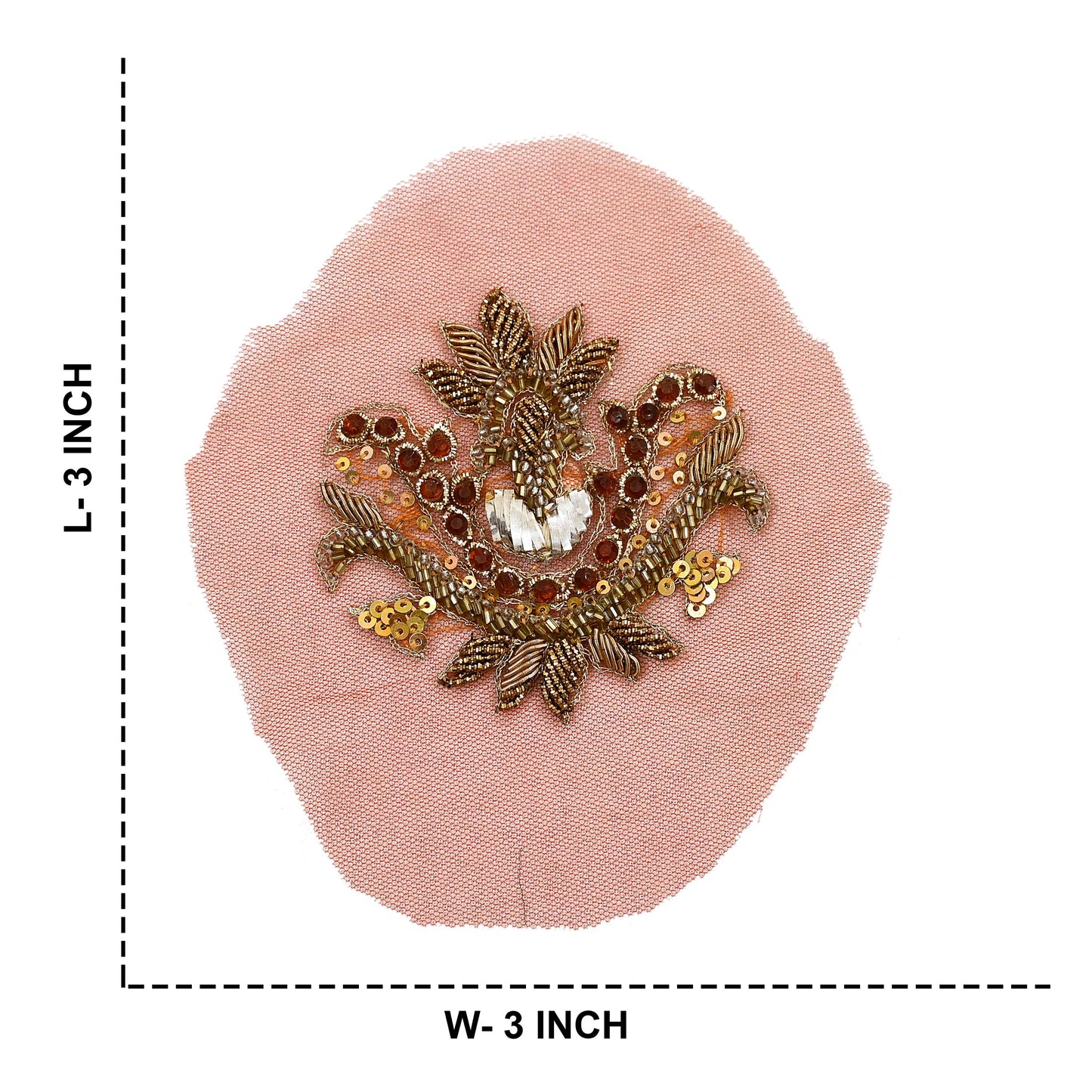 Indian Vintage Hand-Embroidered Rusty Net Appliques  Set of 5 Floral Patches with Zardozi, Dabka, Zari,for Craft, Journals