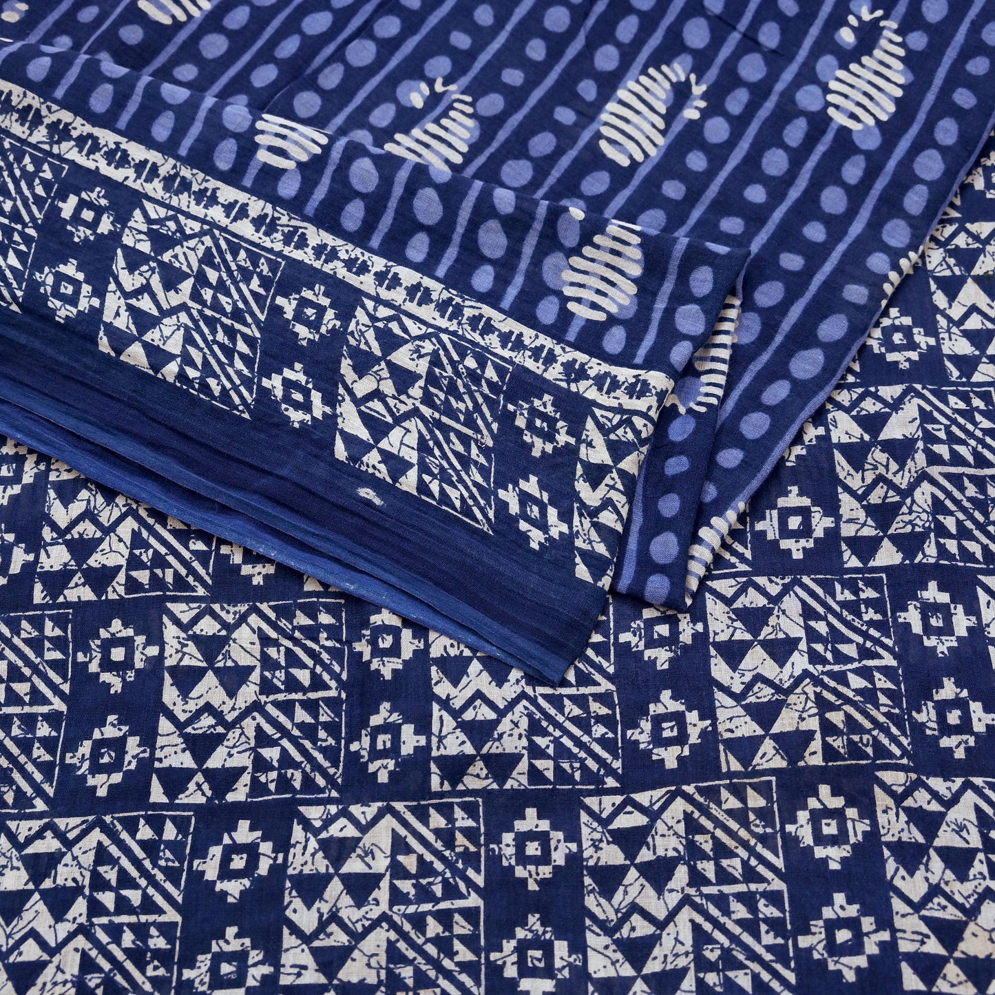 Indian Vintage Sari White & Blue Printed 100% Pure Cotton Sarees Craft Fabric 5Yd Sewing Sarong Wrap Boho Floral Quilting Crafting