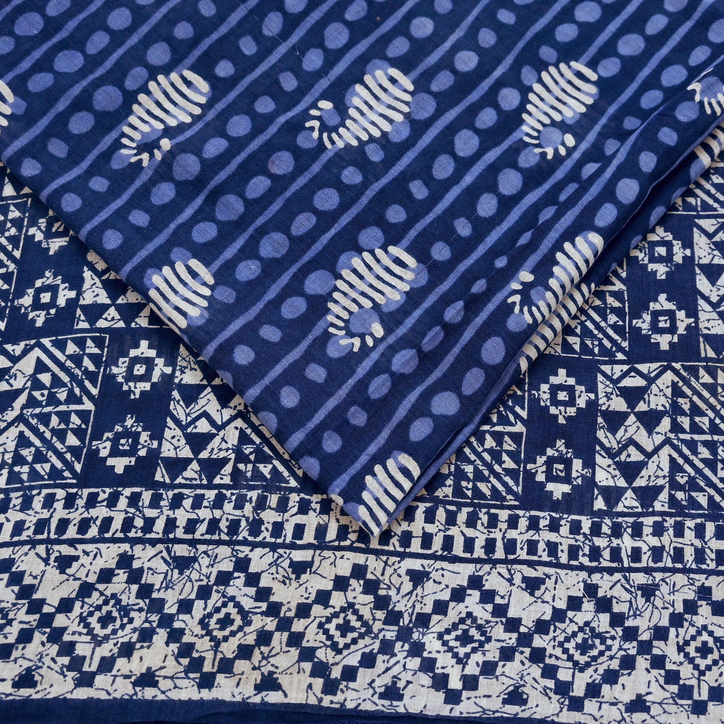 Indian Vintage Sari White & Blue Printed 100% Pure Cotton Sarees Craft Fabric 5Yd Sewing Sarong Wrap Boho Floral Quilting Crafting