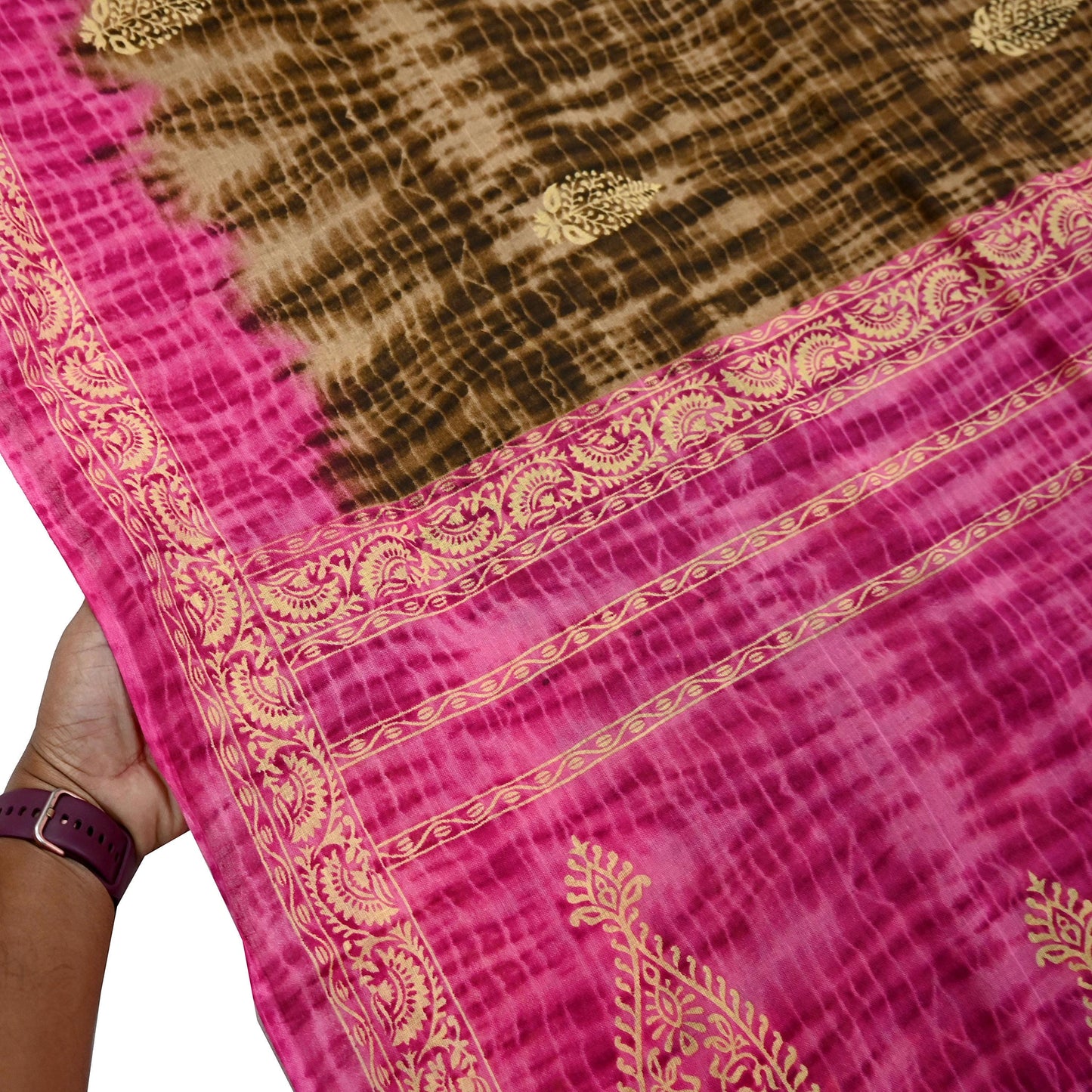 Indian Vintage Sari Pink & Brown Printed 100% Pure Cotton Saree Craft Fabric 5Yd Soft Sewing Sarong Wrap Boho Dress Making Quilting