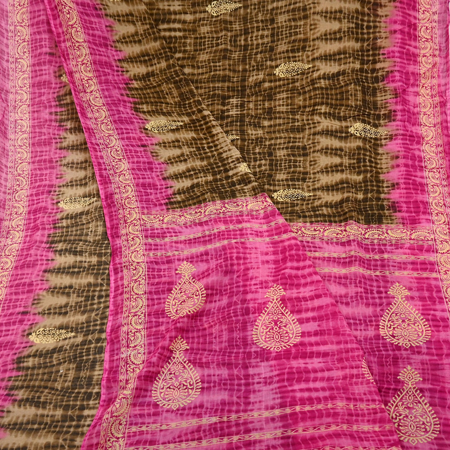 Indian Vintage Sari Pink & Brown Printed 100% Pure Cotton Saree Craft Fabric 5Yd Soft Sewing Sarong Wrap Boho Dress Making Quilting
