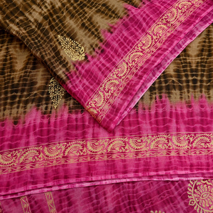 Indian Vintage Sari Pink & Brown Printed 100% Pure Cotton Saree Craft Fabric 5Yd Soft Sewing Sarong Wrap Boho Dress Making Quilting