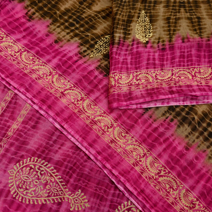 Indian Vintage Sari Pink & Brown Printed 100% Pure Cotton Saree Craft Fabric 5Yd Soft Sewing Sarong Wrap Boho Dress Making Quilting