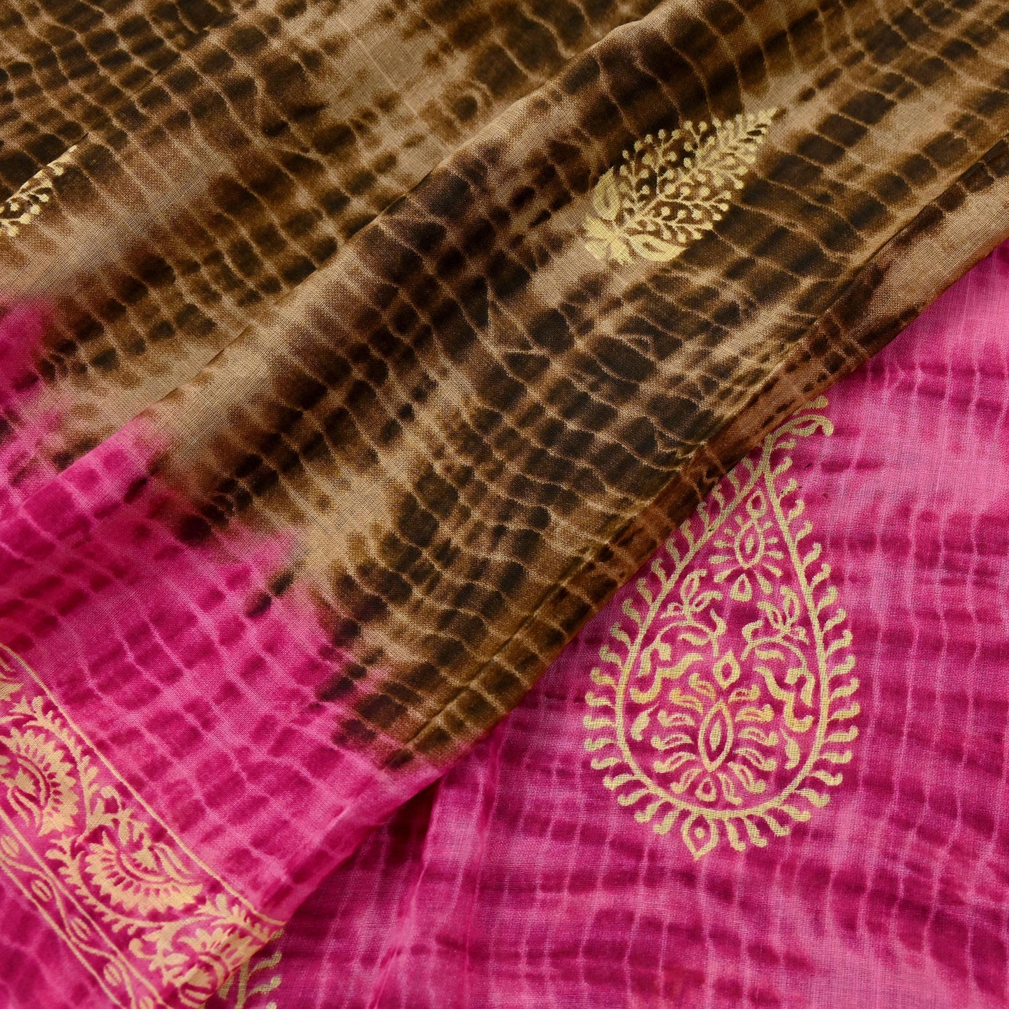 Indian Vintage Sari Pink & Brown Printed 100% Pure Cotton Saree Craft Fabric 5Yd Soft Sewing Sarong Wrap Boho Dress Making Quilting