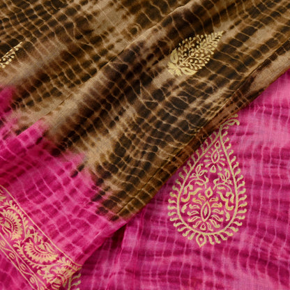 Indian Vintage Sari Pink & Brown Printed 100% Pure Cotton Saree Craft Fabric 5Yd Soft Sewing Sarong Wrap Boho Dress Making Quilting