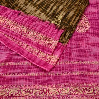 Indian Vintage Sari Pink & Brown Printed 100% Pure Cotton Saree Craft Fabric 5Yd Soft Sewing Sarong Wrap Boho Dress Making Quilting