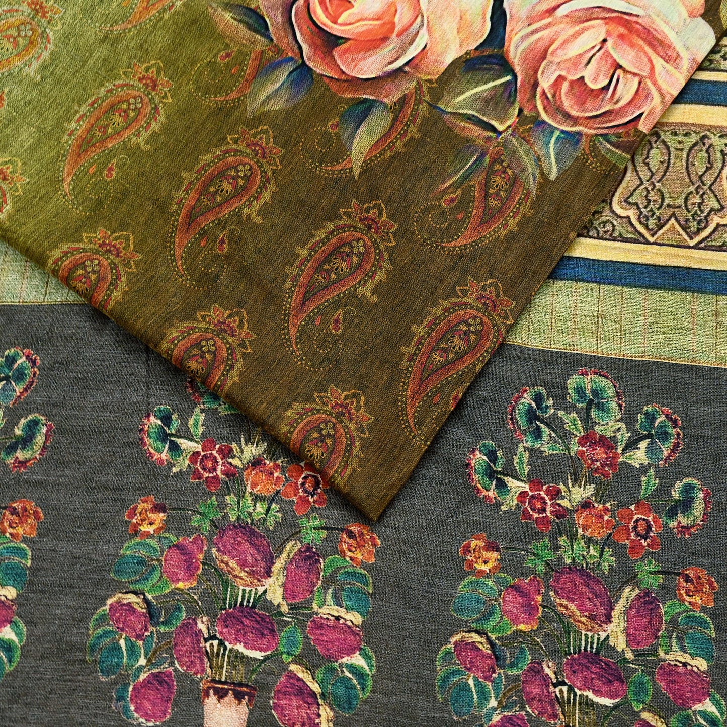 Indian Vintage Saree Green Artificial silk Digital Printed Sari Fabric 6yd Sewing Soft Craft Fabric Dressmaking Dress Designing Quilting