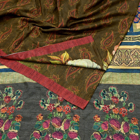 Indian Vintage Saree Green Artificial silk Digital Printed Sari Fabric 6yd Sewing Soft Craft Fabric Dressmaking Dress Designing Quilting