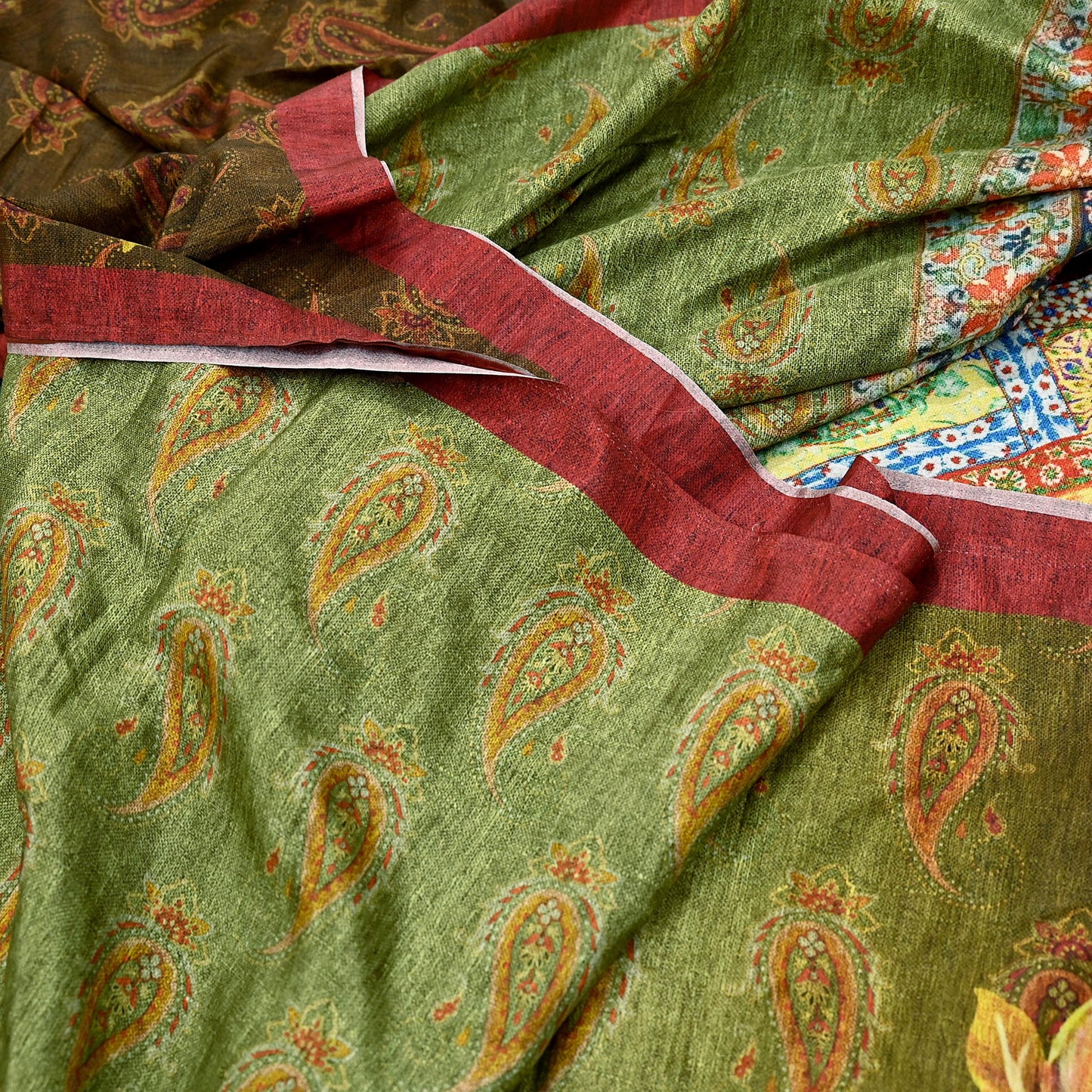 Indian Vintage Saree Green Artificial silk Digital Printed Sari Fabric 6yd Sewing Soft Craft Fabric Dressmaking Dress Designing Quilting