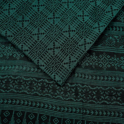 Indian Vintage Saree Black & Green Printed Pure Cotton Sari Fabric Soft Floral 5Yd Sarong Wrap Boho Fabric Kimono