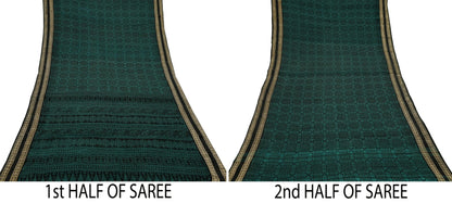 Indian Vintage Saree Black & Green Printed Pure Cotton Sari Fabric Soft Floral 5Yd Sarong Wrap Boho Fabric Kimono