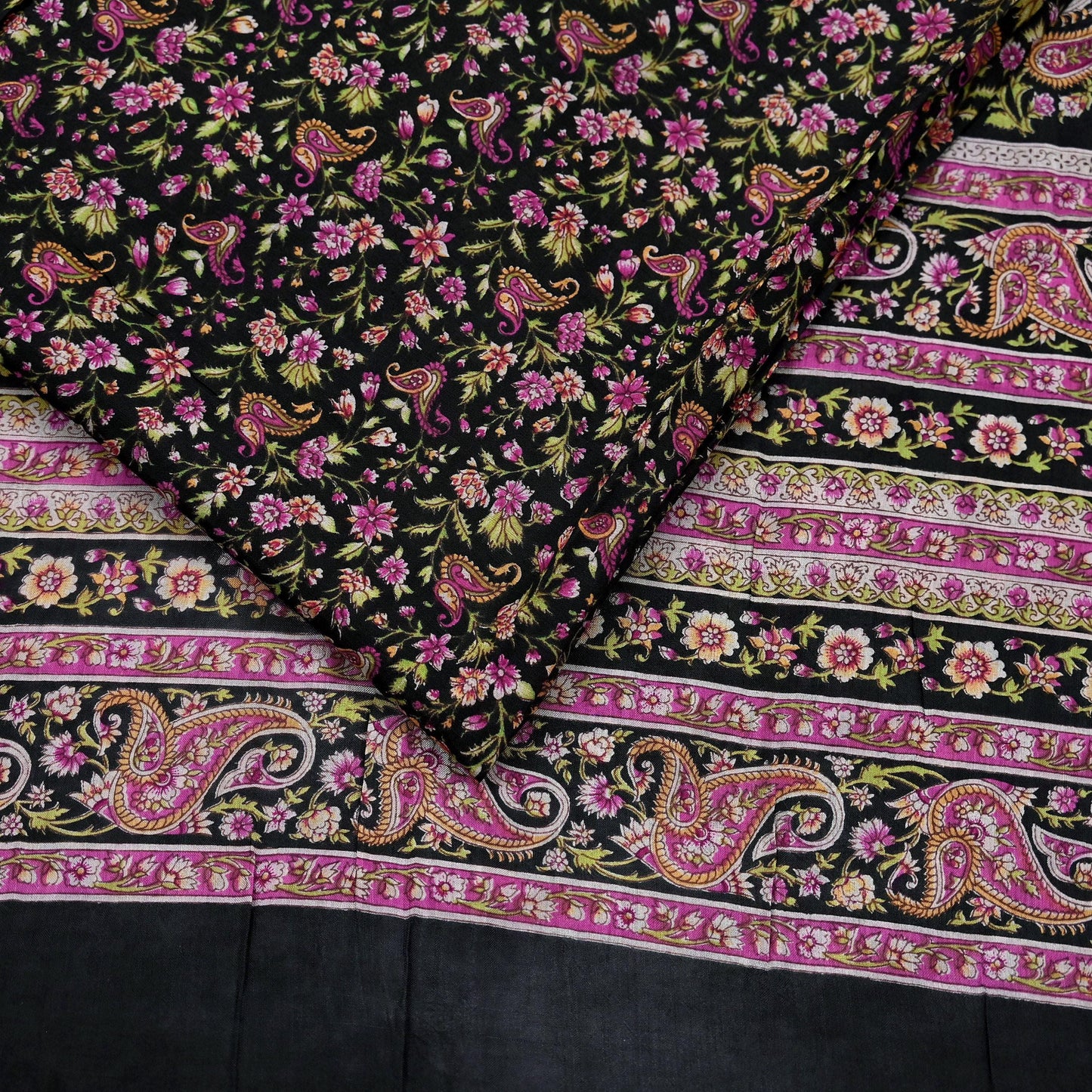Indian Vintage Black Saree Printed Pure Cotton Sari Craft Fabric 5Yd Sewing Sarong Wrap Boho Floral Quilting Crafting Dress Making