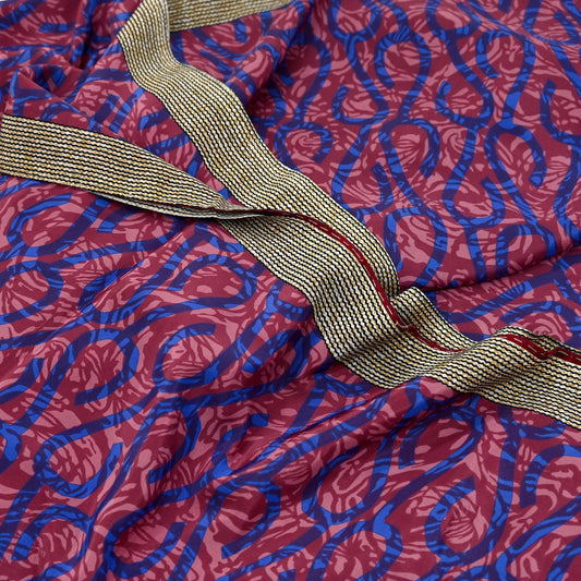 Indian Vintage Sari Pink & Blue Artificial silk Printed Sarees 5yd Craft Fabric Sewing Floral Soft Dress making Quilting Crafting Upcycle