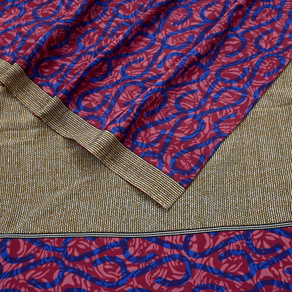 Indian Vintage Sari Pink & Blue Artificial silk Printed Sarees 5yd Craft Fabric Sewing Floral Soft Dress making Quilting Crafting Upcycle