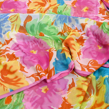 Women Vintage Sari Multi Pure Georgette Silk Printed Saree Craft Fabric Sewing 6Yard Soft Light Dress Making Floral Dress making Crafting