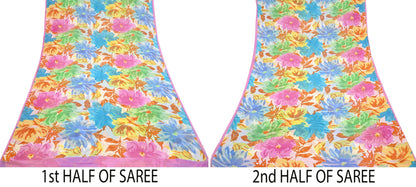 Women Vintage Sari Multi Pure Georgette Silk Printed Saree Craft Fabric Sewing 6Yard Soft Light Dress Making Floral Dress making Crafting
