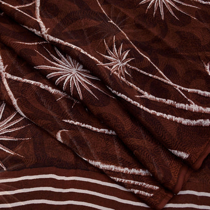 Indian Vintage Sari Maroon Pure Georgette Silk Printed Sarees 5Yd Craft Fabric Sewing Soft Light Dress Making/ Designing Quilting Crafting