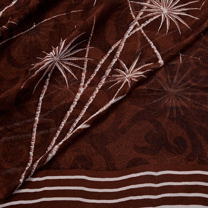 Indian Vintage Sari Maroon Pure Georgette Silk Printed Sarees 5Yd Craft Fabric Sewing Soft Light Dress Making/ Designing Quilting Crafting