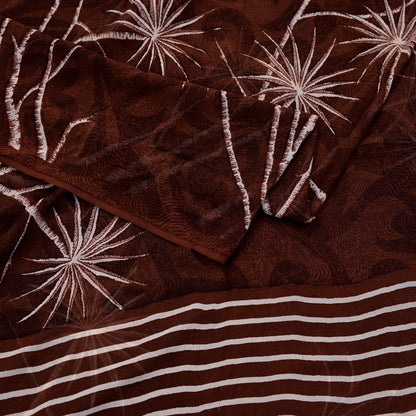 Indian Vintage Sari Maroon Pure Georgette Silk Printed Sarees 5Yd Craft Fabric Sewing Soft Light Dress Making/ Designing Quilting Crafting