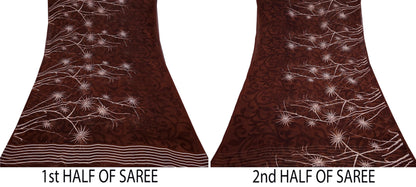 Indian Vintage Sari Maroon Pure Georgette Silk Printed Sarees 5Yd Craft Fabric Sewing Soft Light Dress Making/ Designing Quilting Crafting