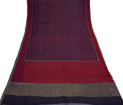 Women Vintage Sari Red & Gray Pure Georgette Silk Printed Saree Craft Fabric Sewing 5Yd Soft Light Dress Making Floral Crafting Quilting