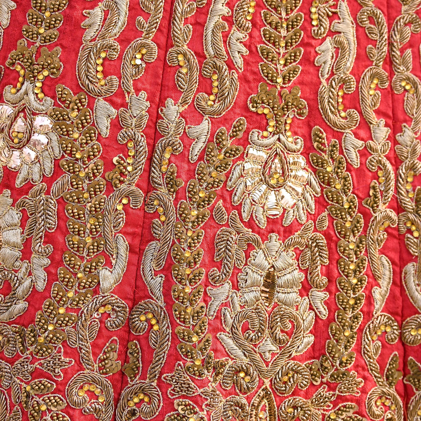 Indian Heavy Red Colored Raw Silk/Net Hand Embroidered Lehenga 2pcs Set By Designer Sabyasachi Bridal Wear