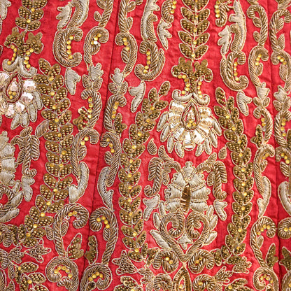 Indian Heavy Red Colored Raw Silk/Net Hand Embroidered Lehenga 2pcs Set By Designer Sabyasachi Bridal Wear