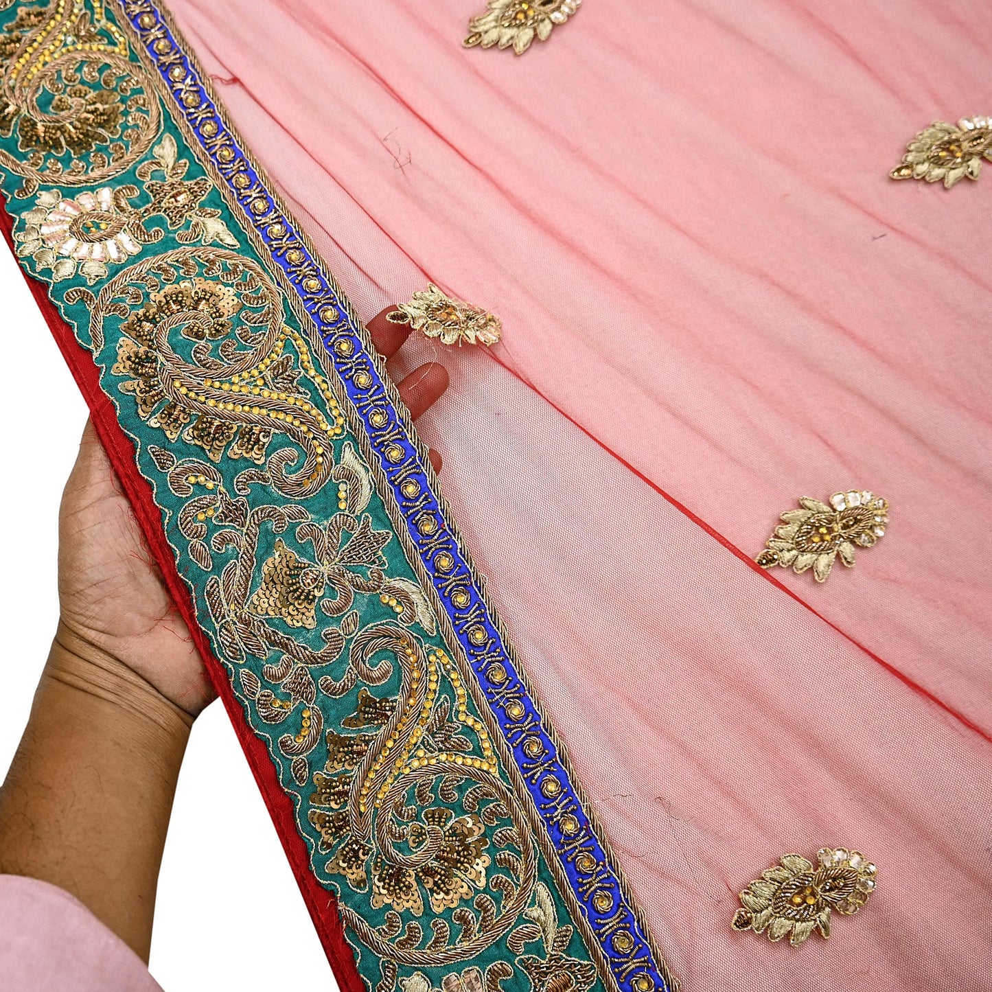 Indian Heavy Wedding Dupatta Red Net Long Stole Hand Embroidered By Designer Sabyasachi Scarves Zardozi Bridal Veil