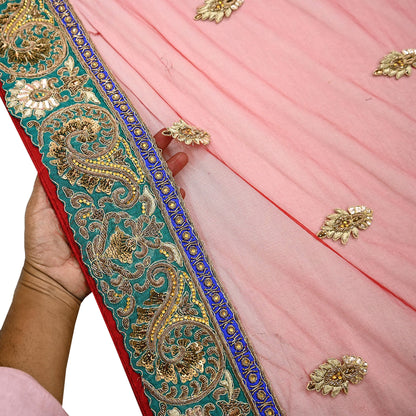 Indian Heavy Wedding Dupatta Red Net Long Stole Hand Embroidered By Designer Sabyasachi Scarves Zardozi Bridal Veil