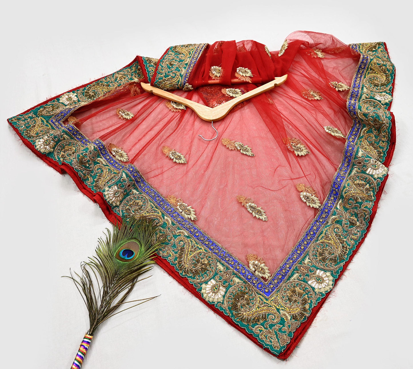 Indian Heavy Wedding Dupatta Red Net Long Stole Hand Embroidered By Designer Sabyasachi Scarves Zardozi Bridal Veil
