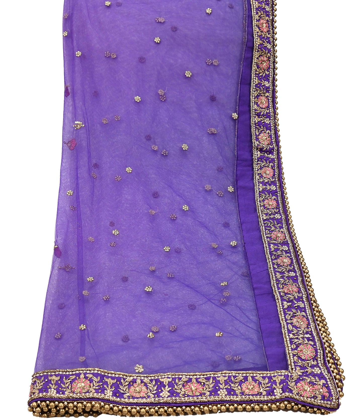 Indian Vintage Heavy Purple Dupatta Net Mesh Long Stole Hand Embroidered Scarves Golden Zardozi Dabka Zari Stole Bridal/ Wedding veil
