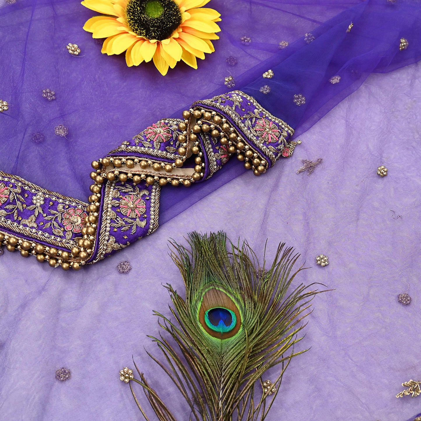 Indian Vintage Heavy Purple Dupatta Net Mesh Long Stole Hand Embroidered Scarves Golden Zardozi Dabka Zari Stole Bridal/ Wedding veil