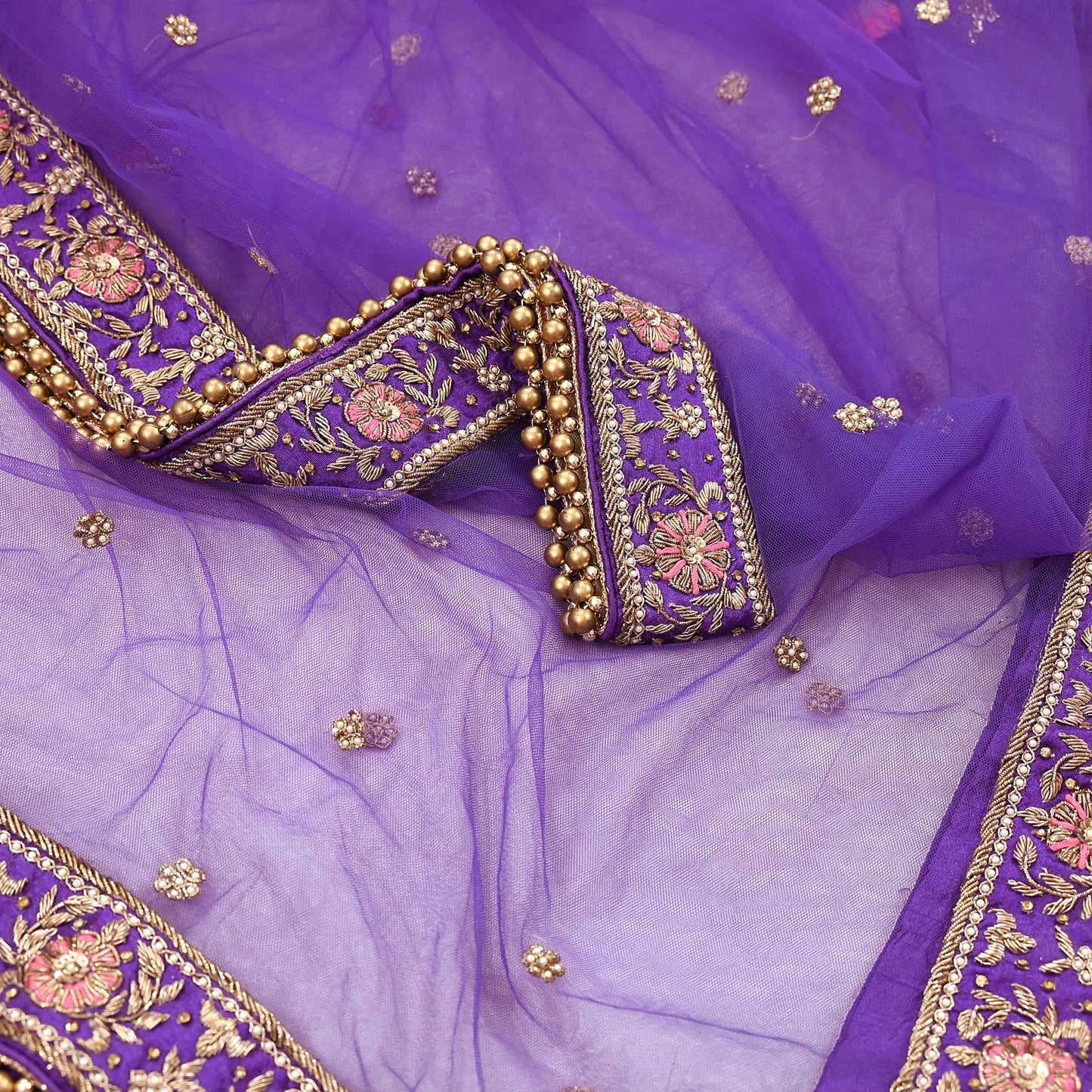 Indian Vintage Heavy Purple Dupatta Net Mesh Long Stole Hand Embroidered Scarves Golden Zardozi Dabka Zari Stole Bridal/ Wedding veil