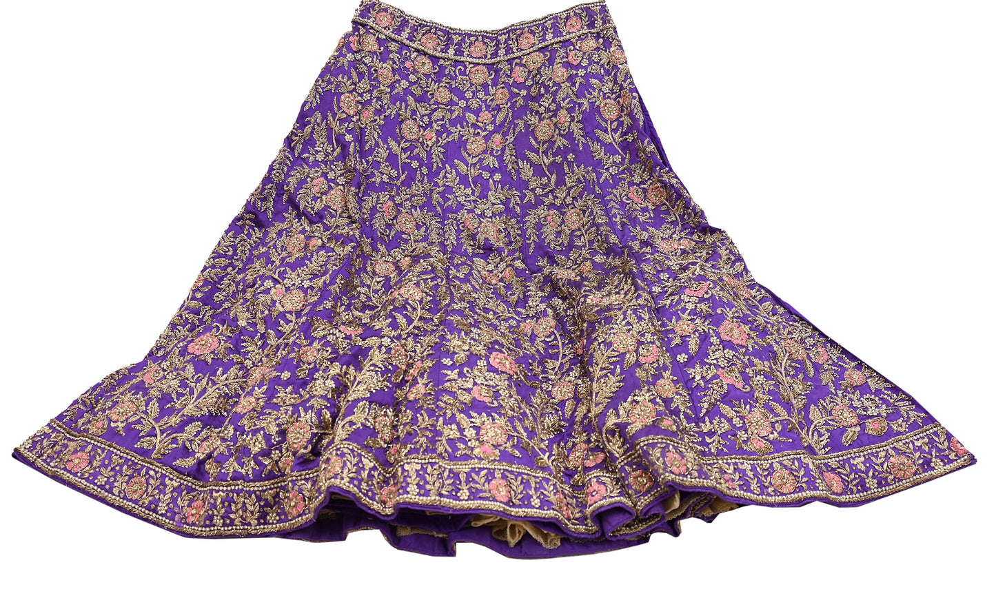 Indian Heavy Purple Hand Embroidered Semi Stitched Lehenga/Skirt Bridal Wear Zardozi/ Dabka Bollywood skirt party wear