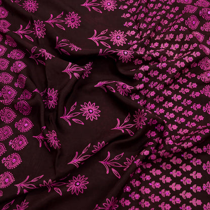 Indian Vintage Brown Dupatta Long Stole Hand Block Print Pure Silk Scarves Veil Hijab