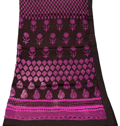 Indian Vintage Brown Dupatta Long Stole Hand Block Print Pure Silk Scarves Veil Hijab