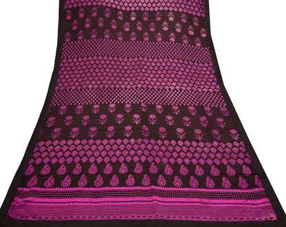 Indian Vintage Brown Dupatta Long Stole Hand Block Print Pure Silk Scarves Veil Hijab