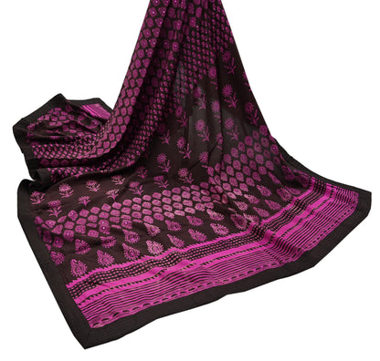 Indian Vintage Brown Dupatta Long Stole Hand Block Print Pure Silk Scarves Veil Hijab