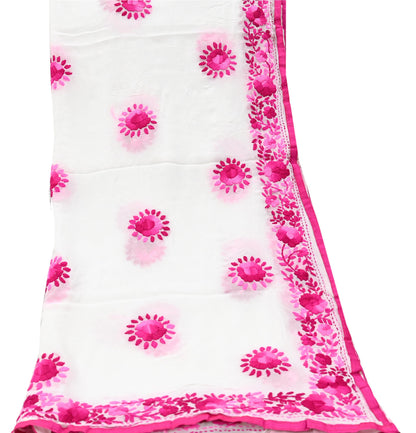 Indian Vintage Dupatta White Long Stole Blend Georgette Hand Embroidered Phulkari Stole Scarves Party wear