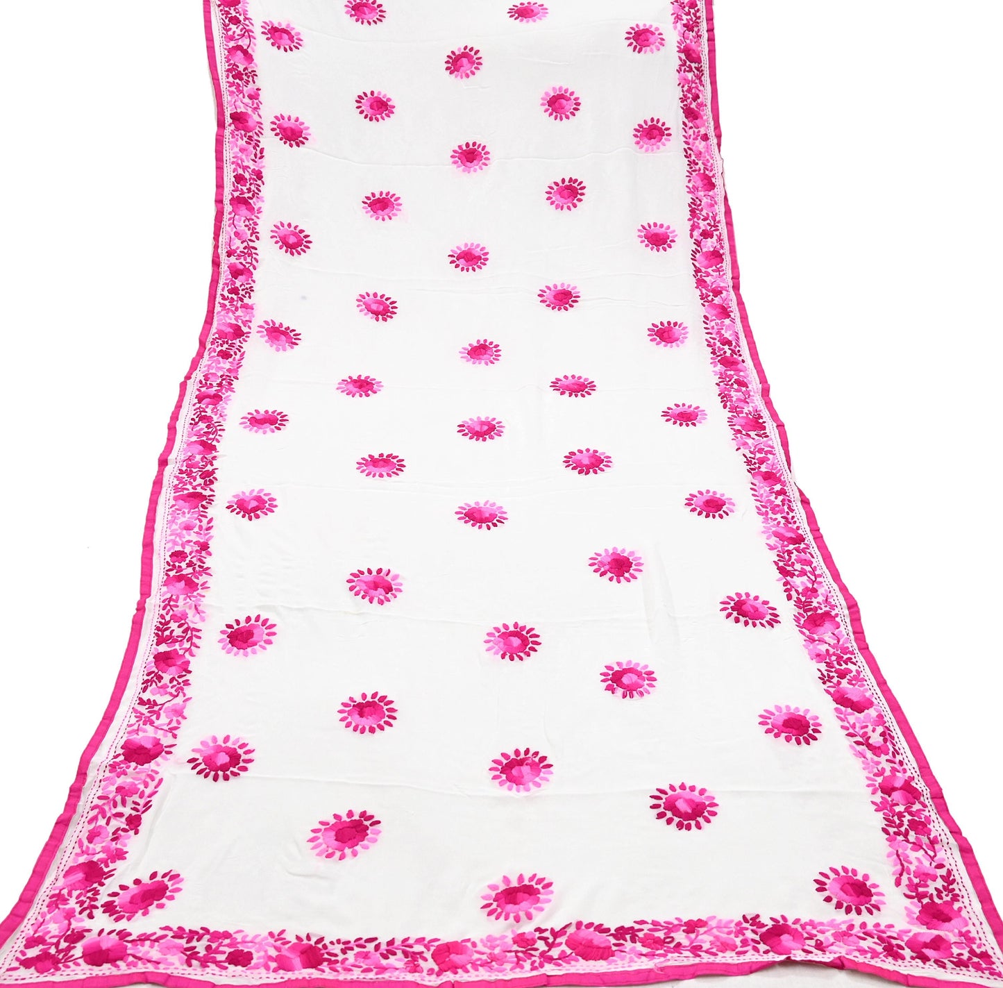 Indian Vintage Dupatta White Long Stole Blend Georgette Hand Embroidered Phulkari Stole Scarves Party wear