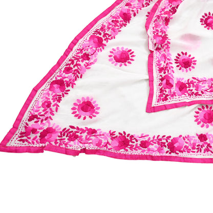 Indian Vintage Dupatta White Long Stole Blend Georgette Hand Embroidered Phulkari Stole Scarves Party wear