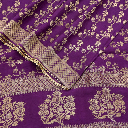 Indian Vintage Purple Dupatta Long Stole Blend silk Woven Banarasi Scarves Veil Scarf Wrap Hippie Boho Soft Floral